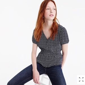 JCrew Button Up Peplum Top with Star Print